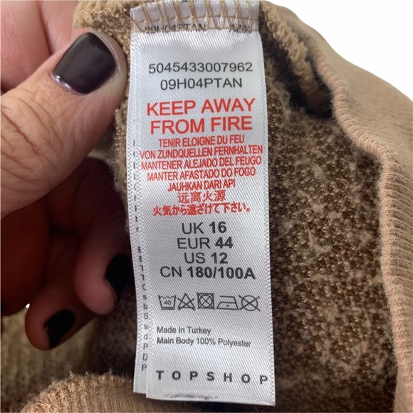 Topshop Quarter Zip Fleece Teddy Sweatshirt In Tan Pullover Jacket  Size 12 - Picture 4 of 7